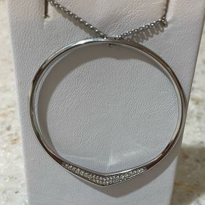 Michael Kors minimalist necklace silver tone zircon accents adjustable